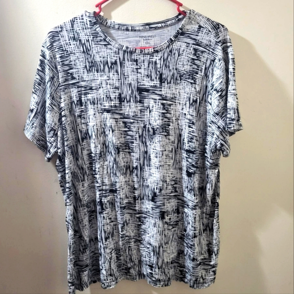 NINE WEST WOMENS XXL BLOUSE PREOWNED BLACK WHITE